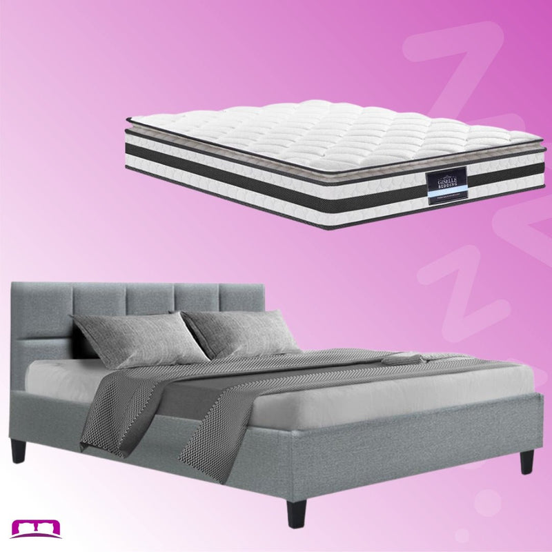 Queen Package | Bondi Bed Grey & Normay Pillow Top Mattress (Medium Firm) - Bedzy Australia