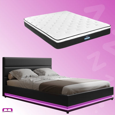Queen Package | Henley LED Storage Bed Black & Bonita Euro Top Mattress (Medium Firm) - Bedzy Australia