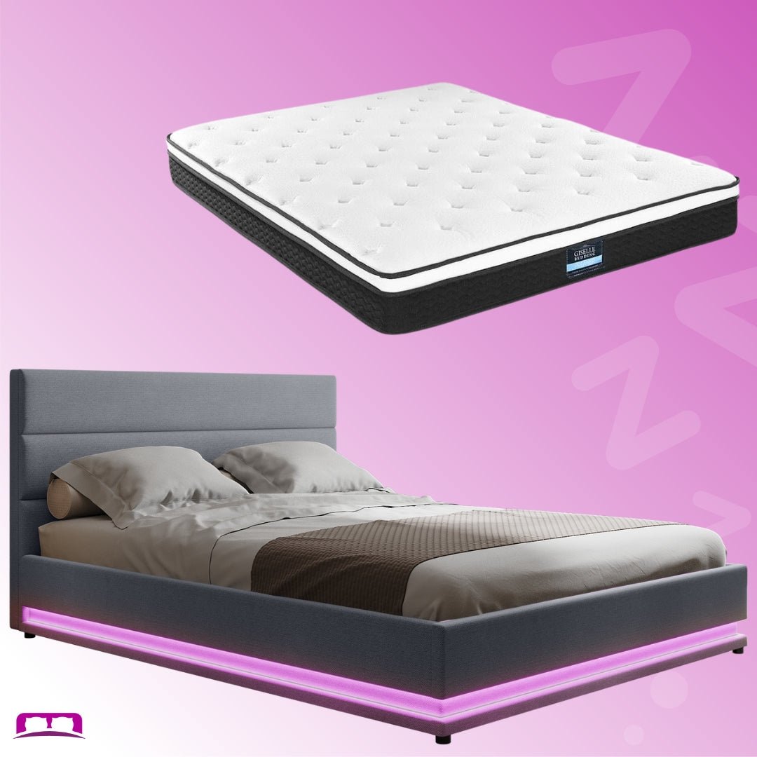 Queen Package | Henley LED Storage Bed Grey & Bonita Euro Top Mattress (Medium Firm) - Bedzy Australia