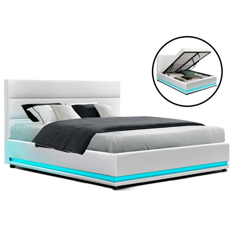 Queen Package | Henley LED Storage Bed White & Bonita Euro Top Mattress (Medium Firm) - Bedzy Australia