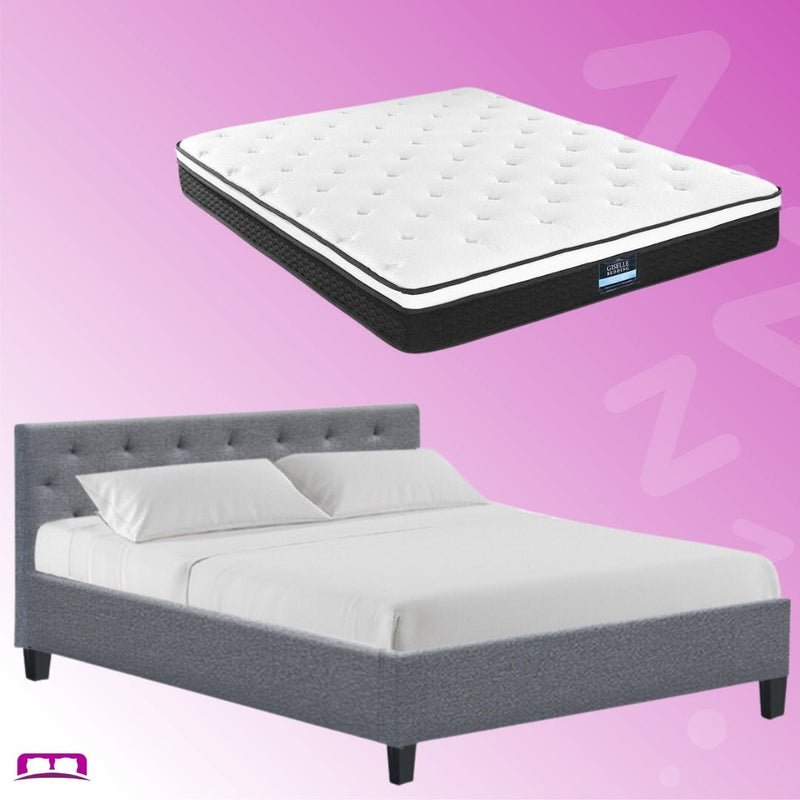 Queen Package | Hyams Bed Frame Grey & Bonita Euro Top Mattress (Medium Firm) - Bedzy Australia