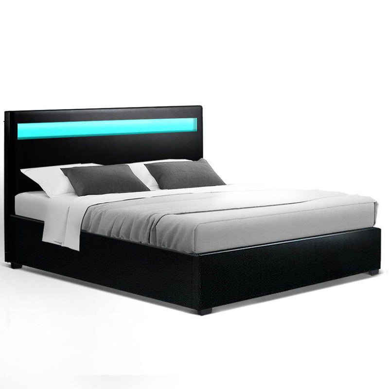 Queen Package | Wanda LED Storage Bed Black & Bonita Euro Top Mattress (Medium Firm) - Bedzy Australia - Furniture > Bedroom
