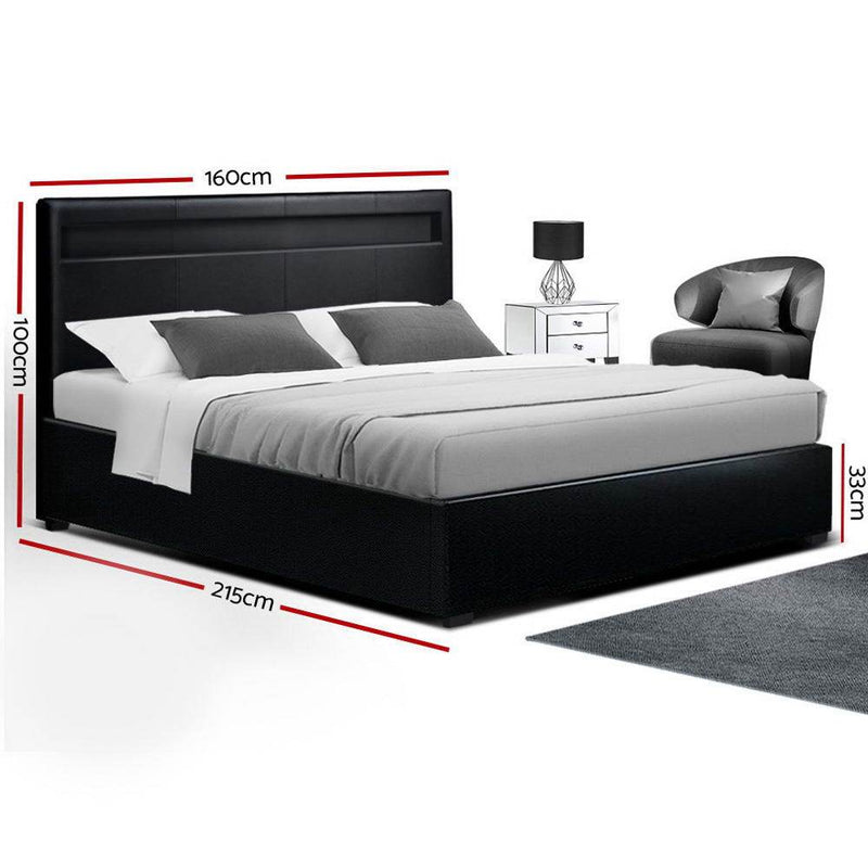 Queen Package | Wanda LED Storage Bed Black & Bonita Euro Top Mattress (Medium Firm) - Bedzy Australia