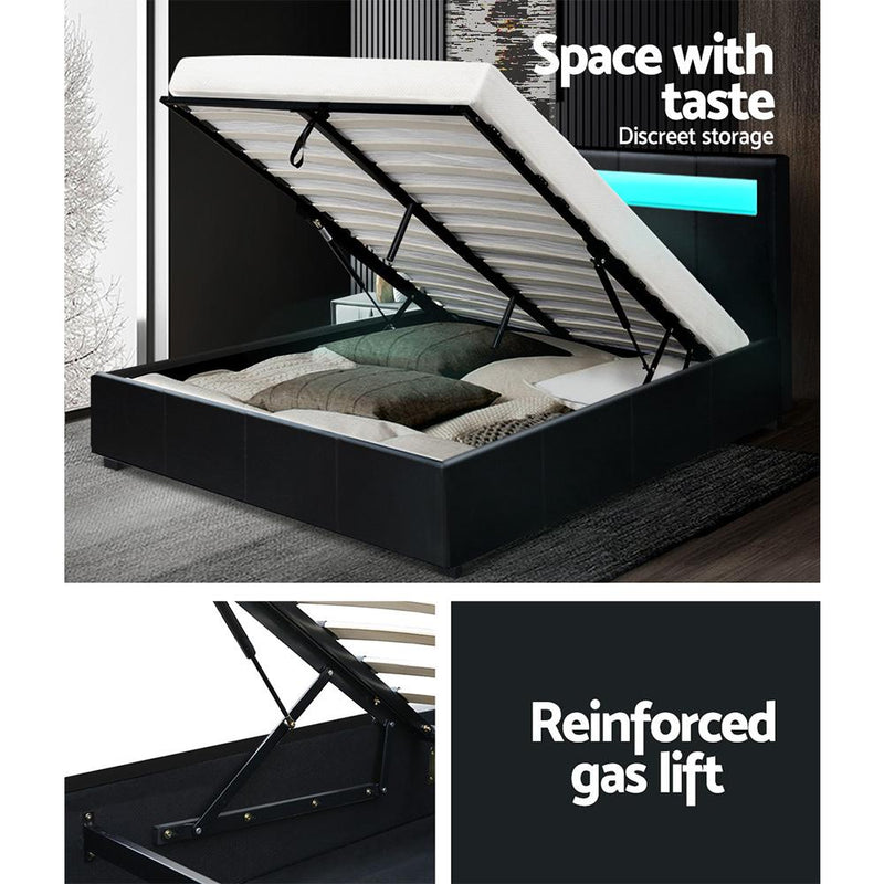 Queen Package | Wanda LED Storage Bed Black & Bonita Euro Top Mattress (Medium Firm) - Bedzy Australia