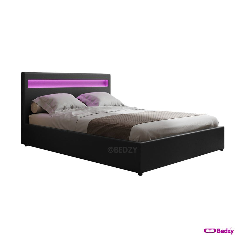 Queen Package | Wanda LED Storage Bed Black & Bonita Euro Top Mattress (Medium Firm) - Bedzy Australia (ABN 18 642 972 209) -