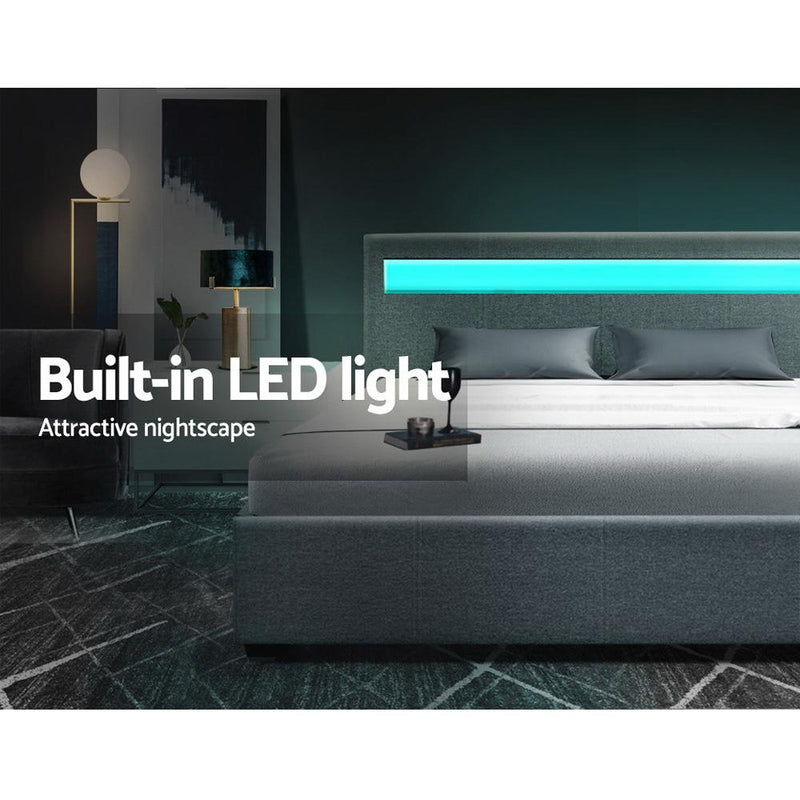 Queen Package | Wanda LED Storage Bed Grey & Bonita Euro Top Mattress (Medium Firm) - Bedzy Australia - Furniture > Bedroom