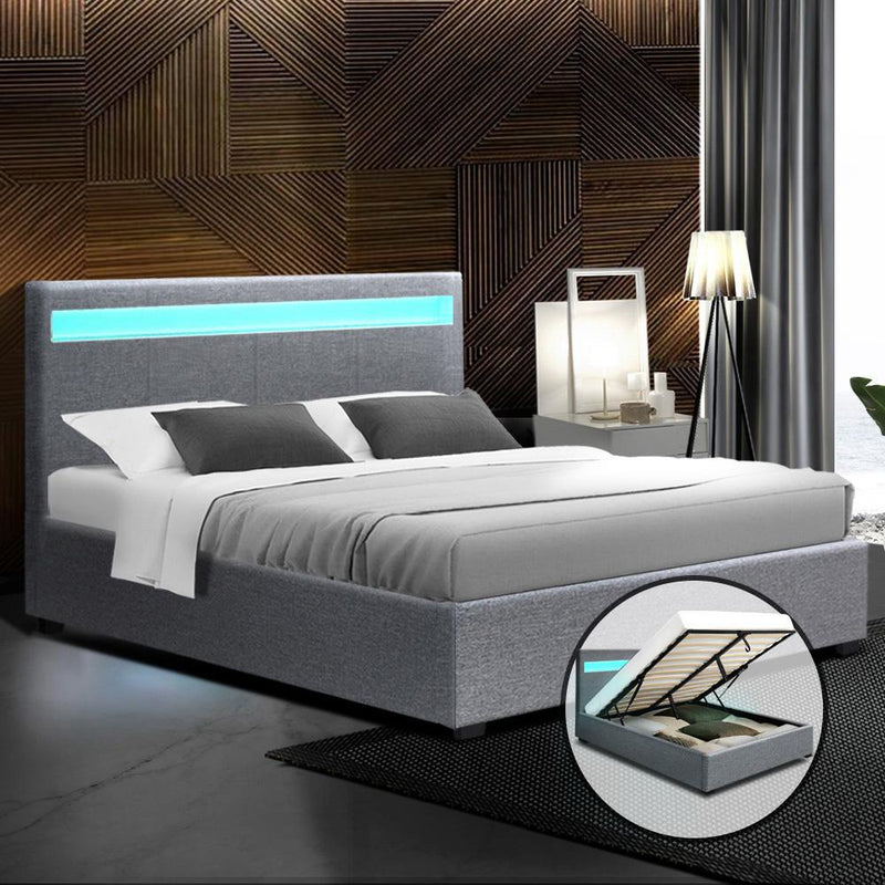 Queen Package | Wanda LED Storage Bed Grey & Bonita Euro Top Mattress (Medium Firm) - Bedzy Australia - Furniture > Bedroom