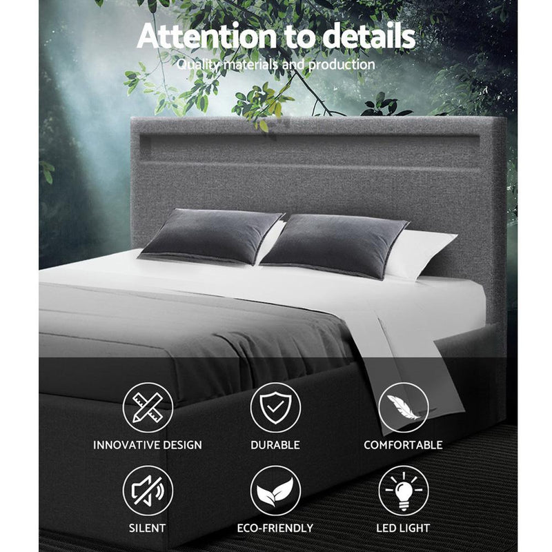 Queen Package | Wanda LED Storage Bed Grey & Bonita Euro Top Mattress (Medium Firm) - Bedzy Australia - Furniture > Bedroom