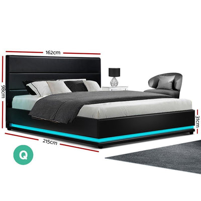 Queen Premium Package | Henley LED Storage Queen Bed Frame Black, Luna Series Euro Top Mattress (Medium Firm) & Bamboo Mattress Topper! - Bedzy Australia