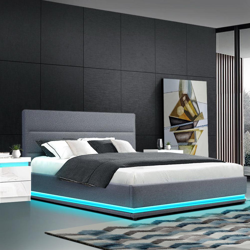 Queen Premium Package | Henley LED Storage Queen Bed Frame Grey, Luna Series Euro Top Mattress (Medium Firm) & Bamboo Mattress Topper! - Bedzy Australia (ABN 18 642 972 209) -