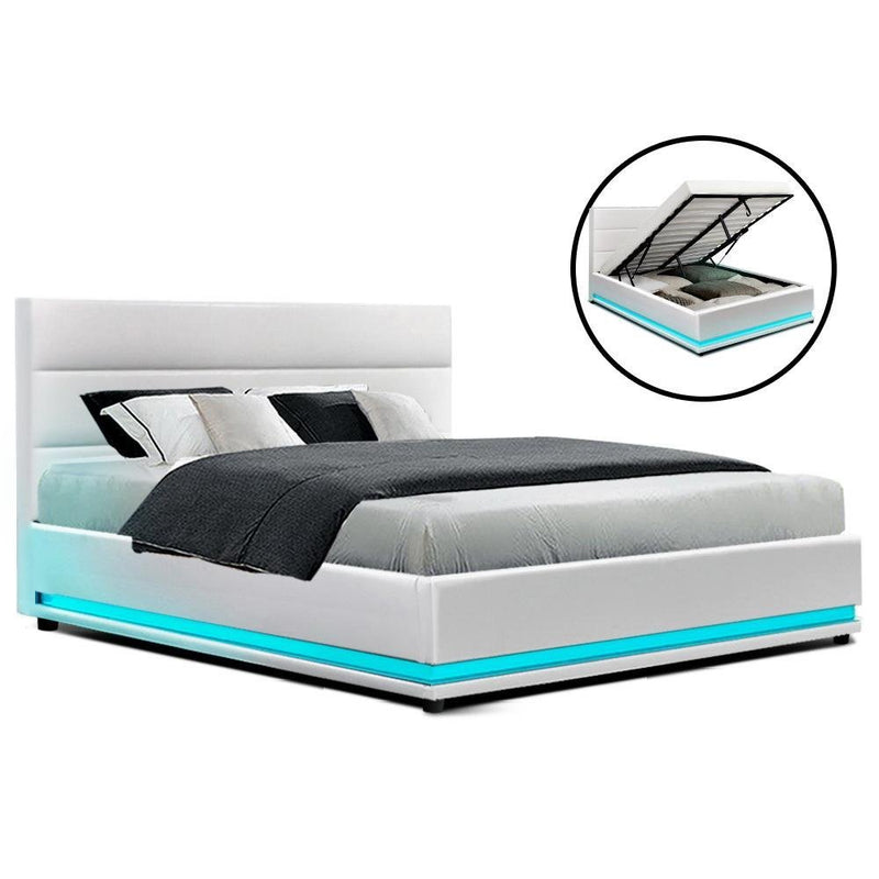 Queen Premium Package | Henley LED Storage Queen Bed Frame White, Luna Series Euro Top Mattress (Medium Firm) & Bamboo Mattress Topper! - Bedzy Australia (ABN 18 642 972 209) -