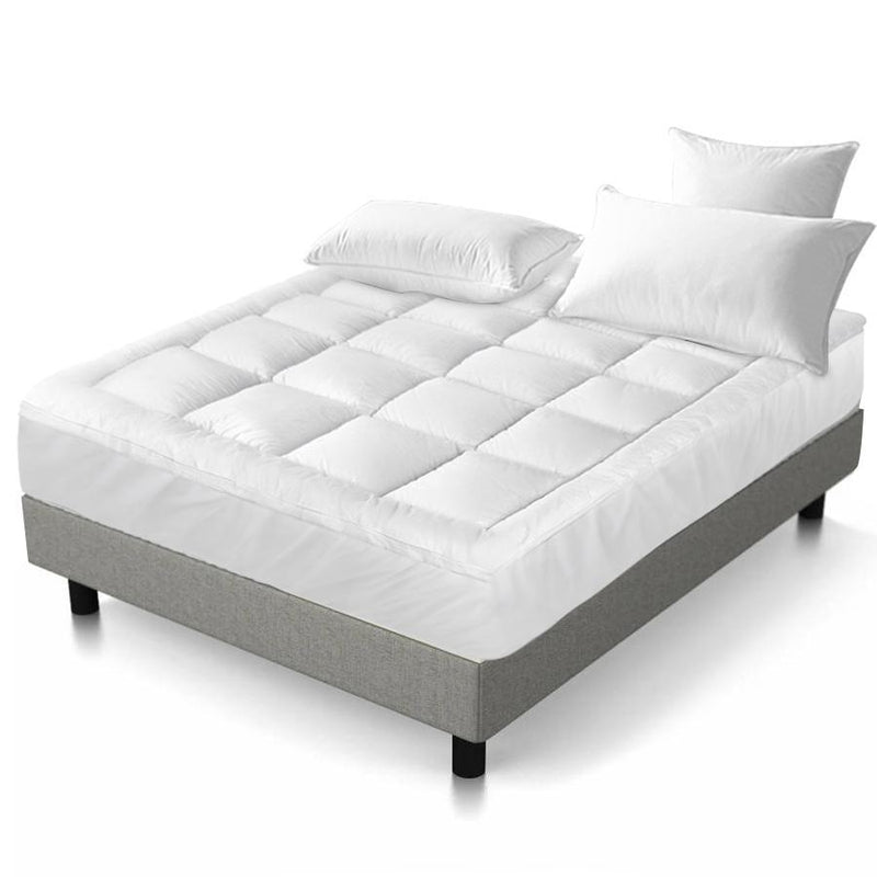 Queen Premium Package | Megan Bed Frame Light Grey, Luna Series Euro Top Mattress (Medium Firm) & Bamboo Mattress Topper! - Bedzy Australia