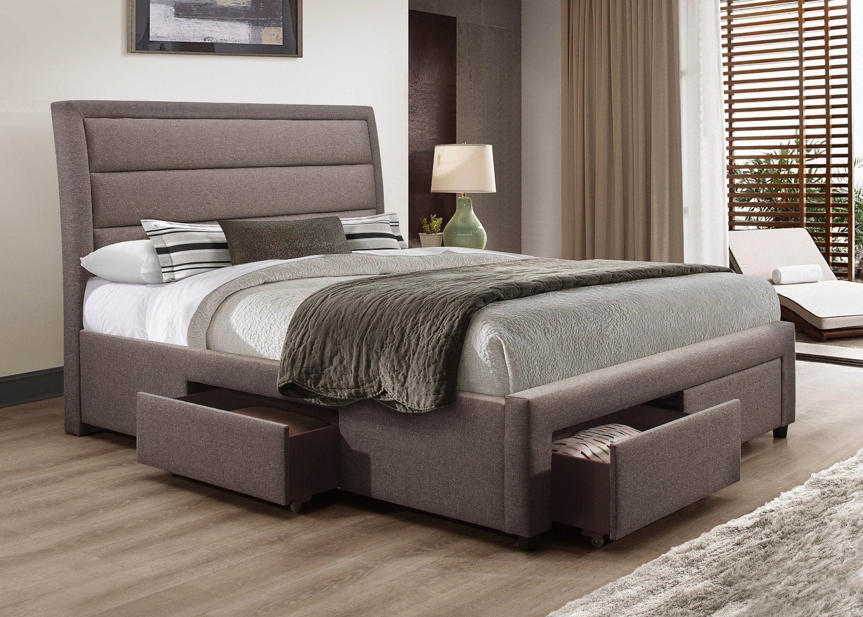 Queen Premium Package | Megan Bed Frame Light Grey, Luna Series Euro Top Mattress (Medium Firm) & Bamboo Mattress Topper! - Bedzy Australia