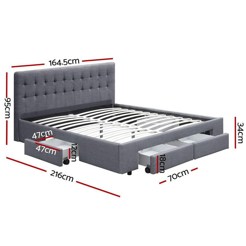 Queen Premium Package | Trinity Queen Bed Frame with Storage Grey, Luna Series Euro Top Mattress (Medium Firm) & Bamboo Mattress Topper! - Bedzy Australia
