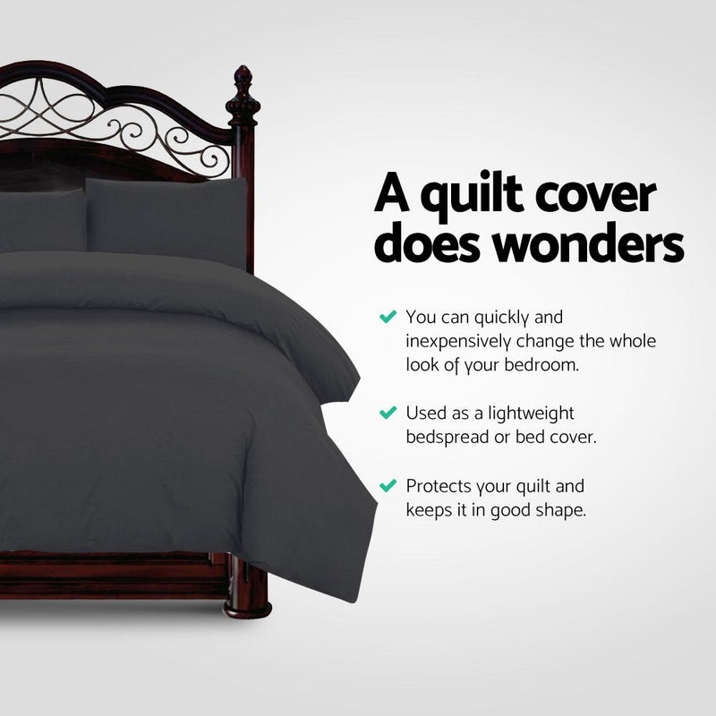 Queen Size Classic Quilt Cover Set - Black - Bedzy Australia