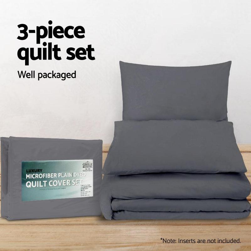 Queen Size Classic Quilt Cover Set - Charcoal - Bedzy Australia (ABN 18 642 972 209) - Cheap affordable bedroom furniture shop near me Australia