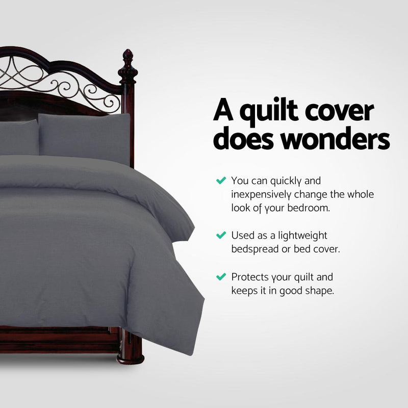 Queen Size Classic Quilt Cover Set - Charcoal - Bedzy Australia (ABN 18 642 972 209) - Cheap affordable bedroom furniture shop near me Australia