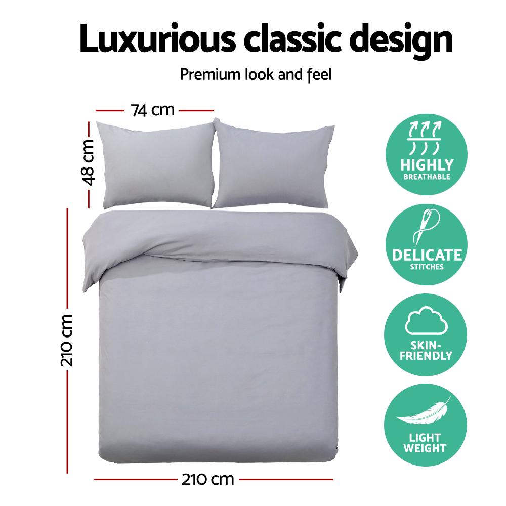Queen Size Classic Quilt Cover Set - Grey - Bedzy Australia