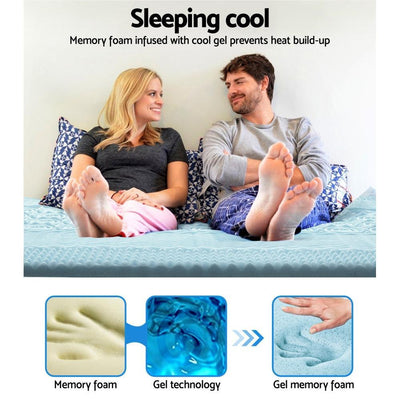Queen Size | Cool Gel 7-zone Memory Foam Mattress Topper w/Bamboo Cover 5cm - Bedzy Australia