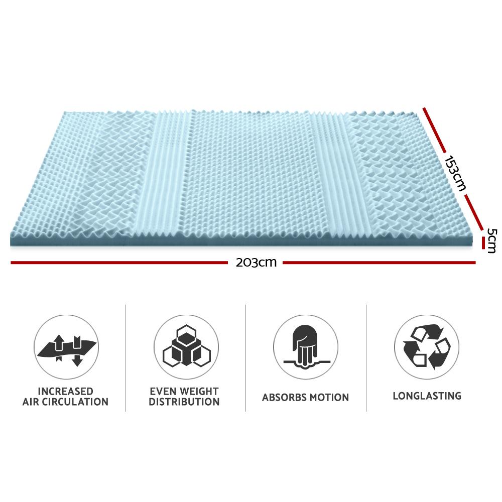 Queen Size | Cool Gel 7-zone Memory Foam Mattress Topper w/Bamboo Cover 5cm - Bedzy Australia