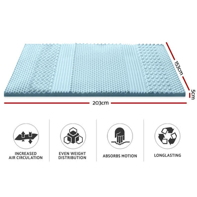 Queen Size | Cool Gel 7-zone Memory Foam Mattress Topper w/Bamboo Cover 5cm - Bedzy Australia