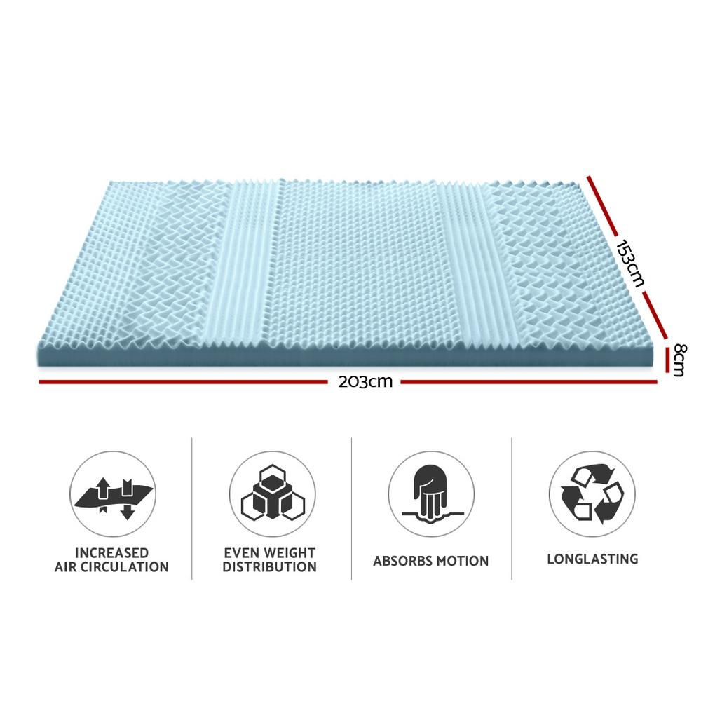 Queen Size | Cool Gel 7-zone Memory Foam Mattress Topper w/Bamboo Cover 8cm - Bedzy Australia
