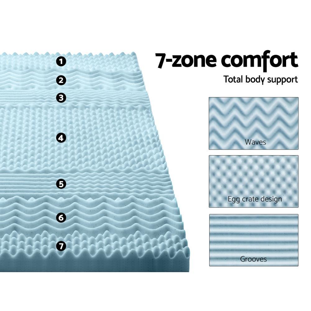 Queen Size | Cool Gel 7-zone Memory Foam Mattress Topper w/Bamboo Cover 8cm - Bedzy Australia