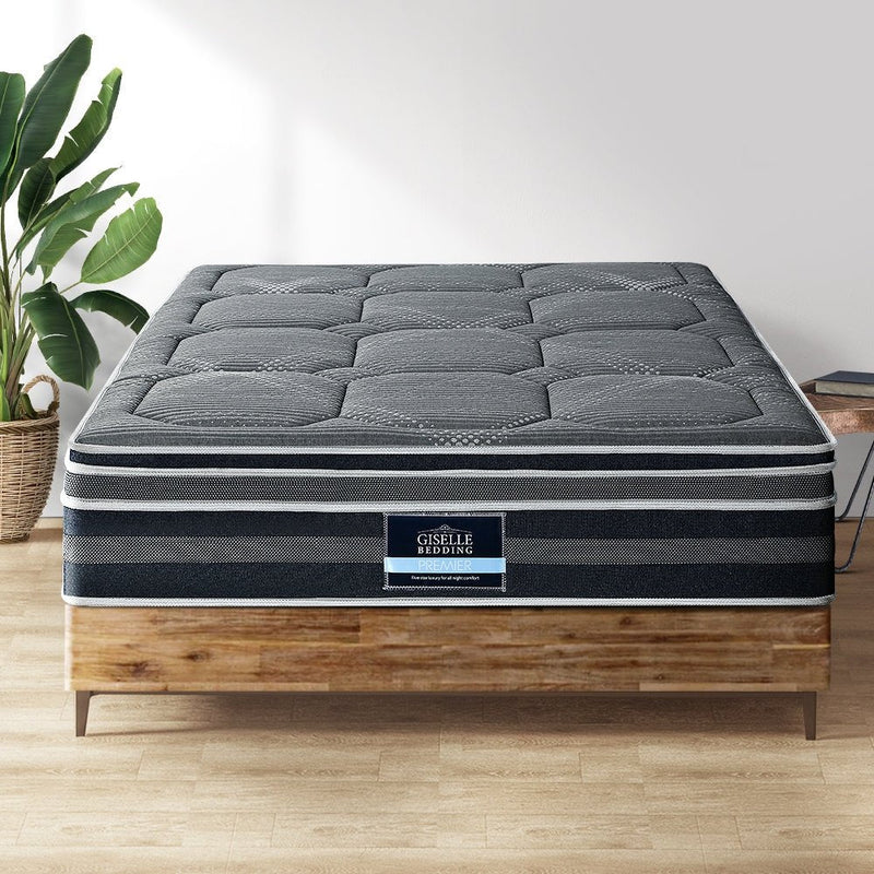 Queen Ultra Package | Henley LED Bed Black, 2 x LED Bedside Tables, Platinum Series 7 Zone Dual Euro Top Mattress, Pillowtop Mattress Topper & 4 x Pillows - Bedzy Australia