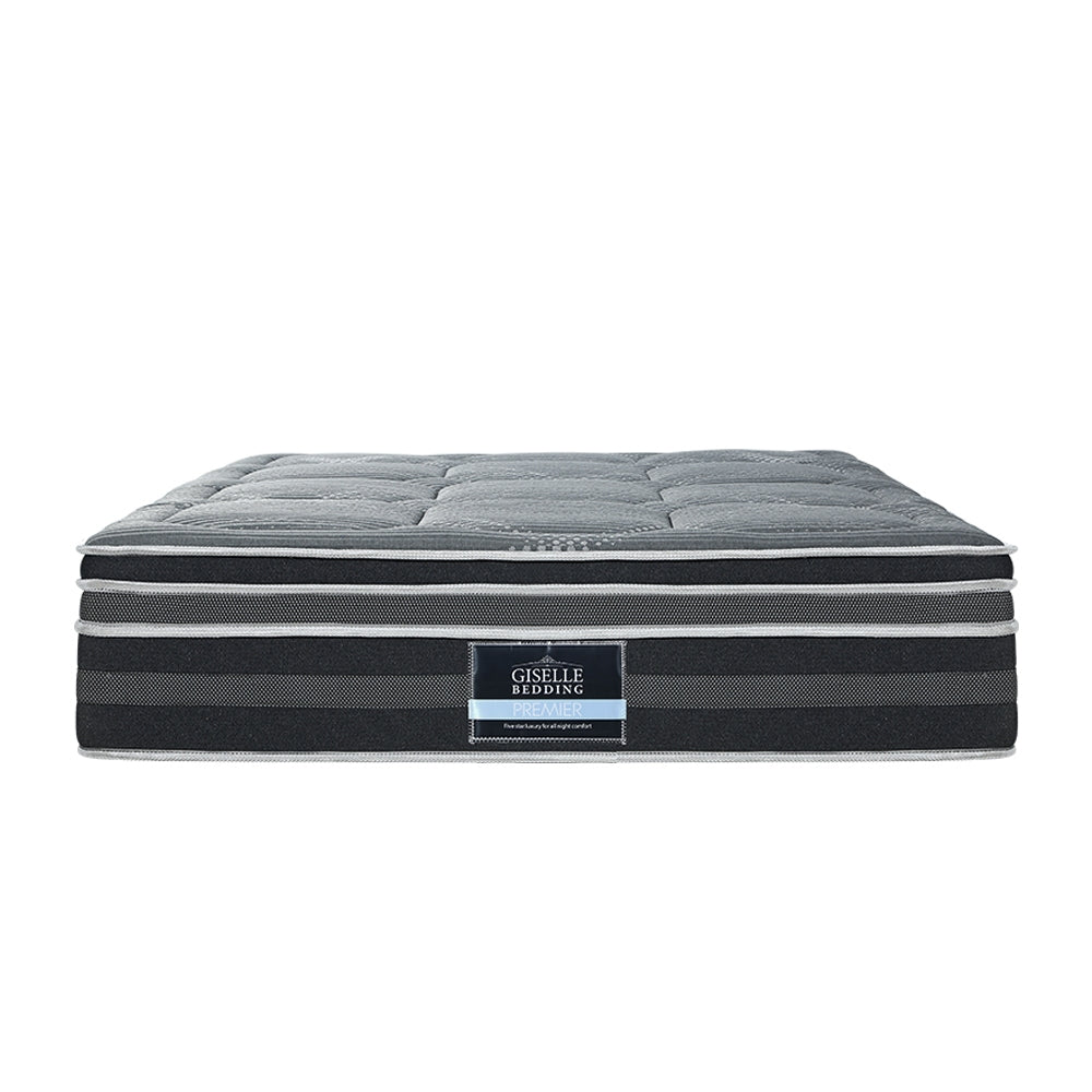 Queen Ultra Package | Henley LED Bed Black, 2 x LED Bedside Tables, Platinum Series 7 Zone Dual Euro Top Mattress, Pillowtop Mattress Topper & 4 x Pillows - Bedzy Australia