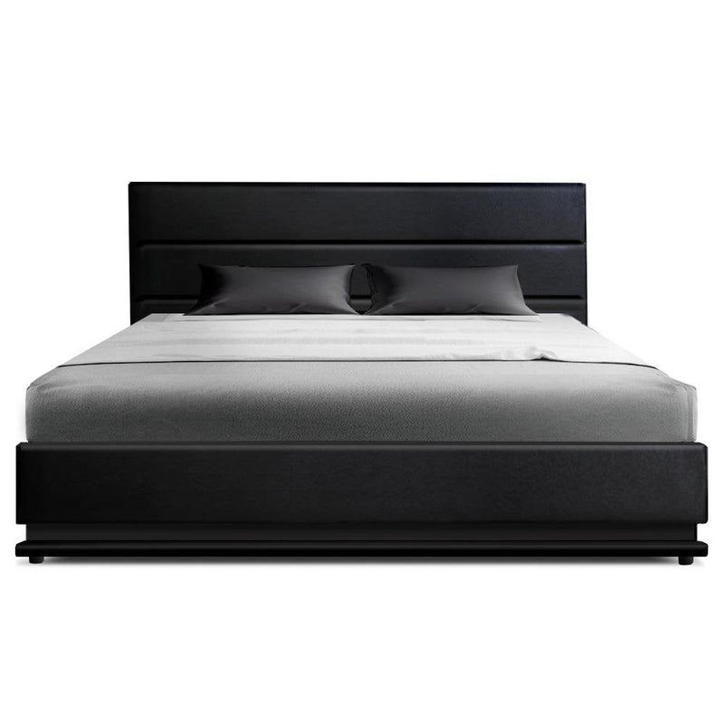Queen Ultra Package | Henley LED Bed Black, 2 x LED Bedside Tables, Platinum Series 7 Zone Dual Euro Top Mattress, Pillowtop Mattress Topper & 4 x Pillows - Bedzy Australia