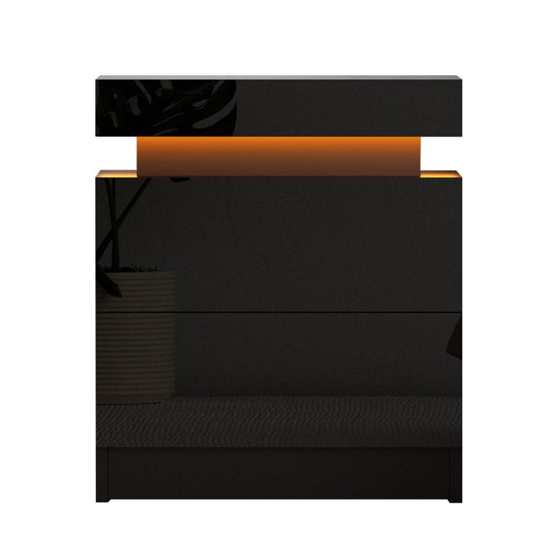 Queen Ultra Package | Henley LED Bed Black, 2 x LED Bedside Tables, Platinum Series 7 Zone Dual Euro Top Mattress, Pillowtop Mattress Topper & 4 x Pillows - Bedzy Australia
