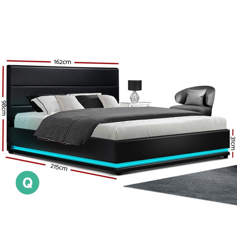 Queen Ultra Package | Henley LED Bed Black, 2 x LED Bedside Tables, Platinum Series 7 Zone Dual Euro Top Mattress, Pillowtop Mattress Topper & 4 x Pillows - Bedzy Australia