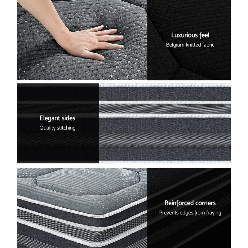 Queen Ultra Package | Henley LED Bed Black, 2 x LED Bedside Tables, Platinum Series 7 Zone Dual Euro Top Mattress, Pillowtop Mattress Topper & 4 x Pillows - Bedzy Australia