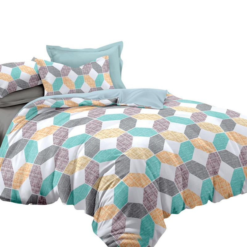 Quilt Cover Set Queen Bed Doona Duvet Reversible Sets Geometry Pattern - Bedzy Australia