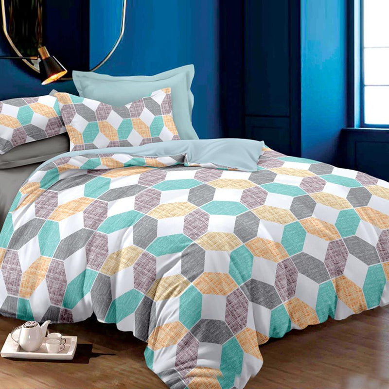 Quilt Cover Set Queen Bed Doona Duvet Reversible Sets Geometry Pattern - Bedzy Australia