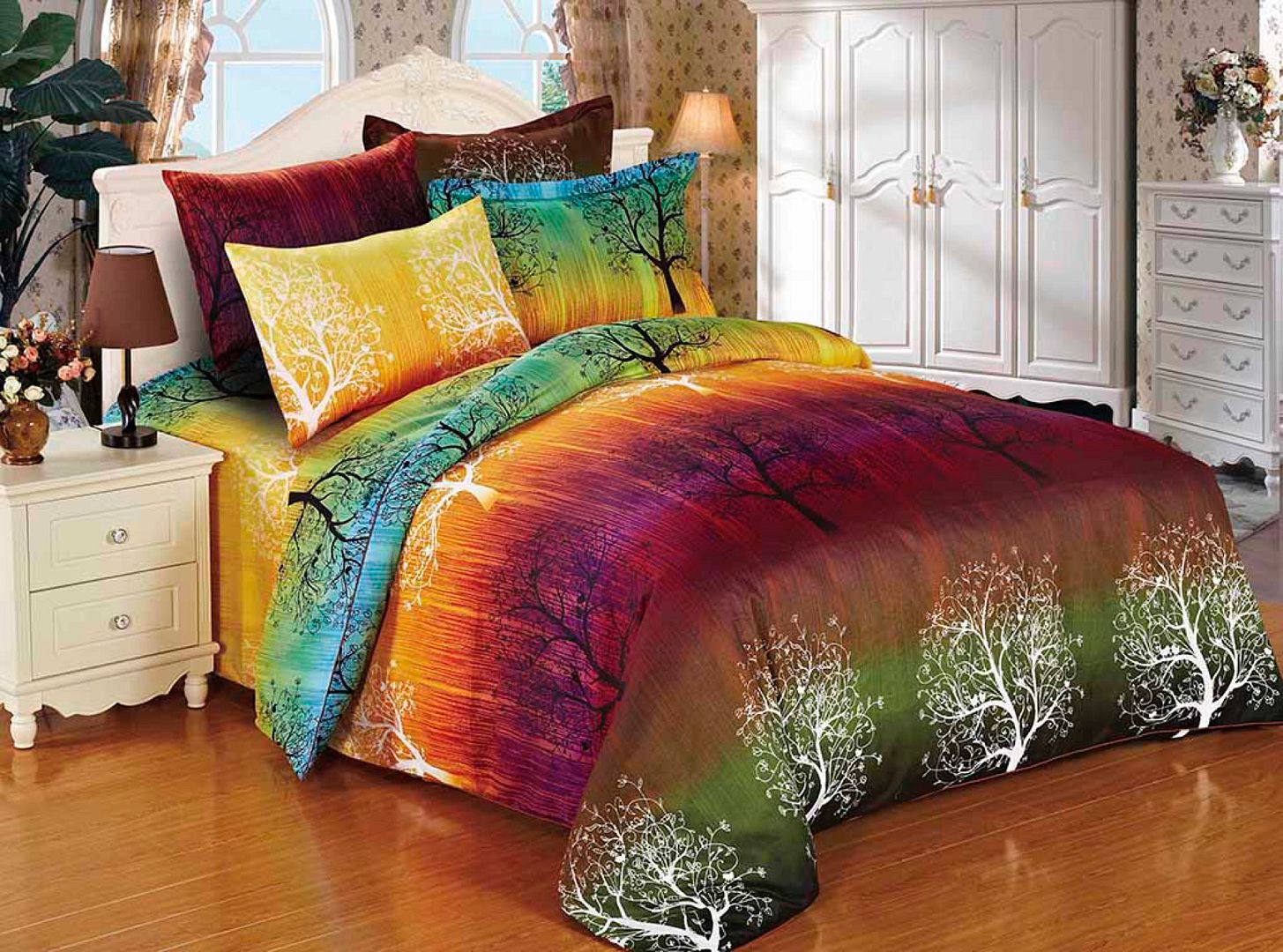 Rainbow Tree Double Size Quilt/Doona/Duvet Cover Set - Home & Garden > Bedding - Bedzy Australia
