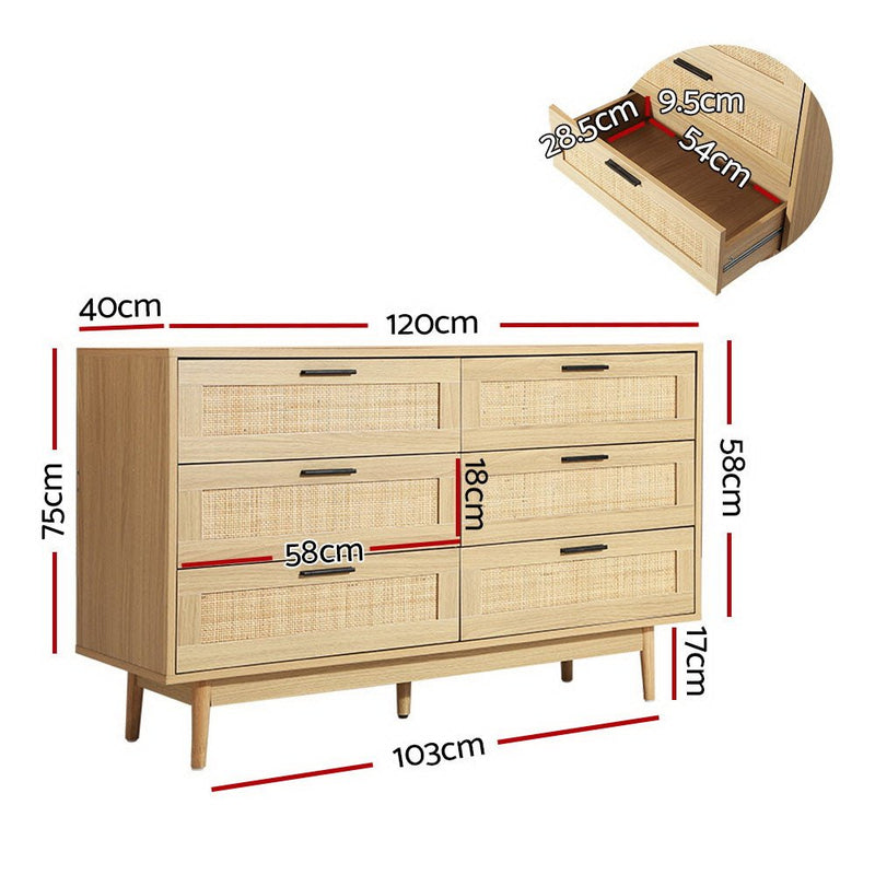 Rattan Tallboy With 6 Drawers - Bedzy Australia (ABN 18 642 972 209) - Furniture > Living Room