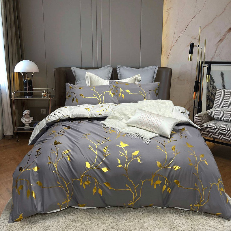 Reversible Design Grey Queen Size Bed Quilt/Doona/Duvet Cover Set - Home & Garden > Bedding - Bedzy Australia