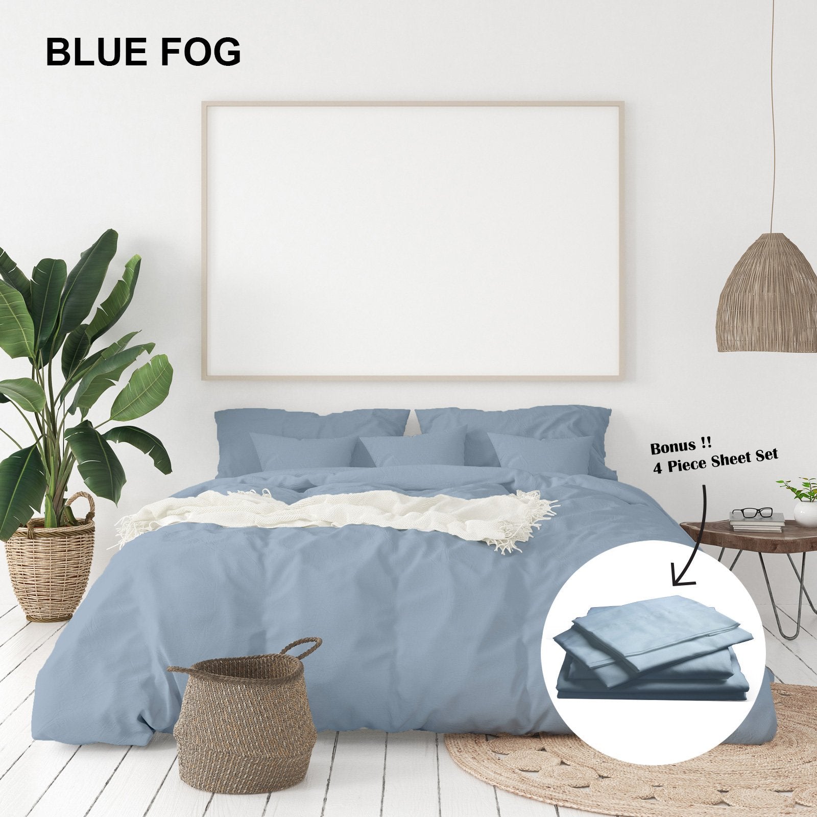 Royal Comfort 1000 Thread Count Bamboo Cotton Sheet and Quilt Cover Complete Set King Blue Fog - Bedzy Australia