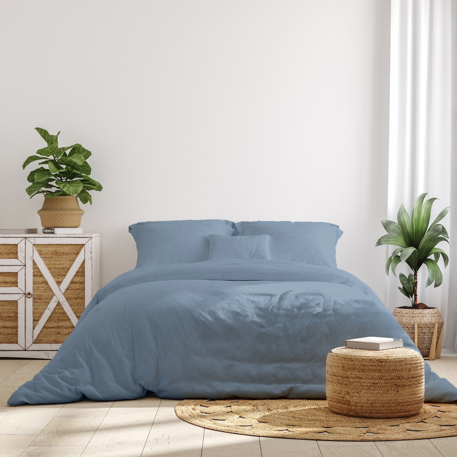 Royal Comfort 1000 Thread Count Bamboo Cotton Sheet and Quilt Cover Complete Set King Blue Fog - Bedzy Australia