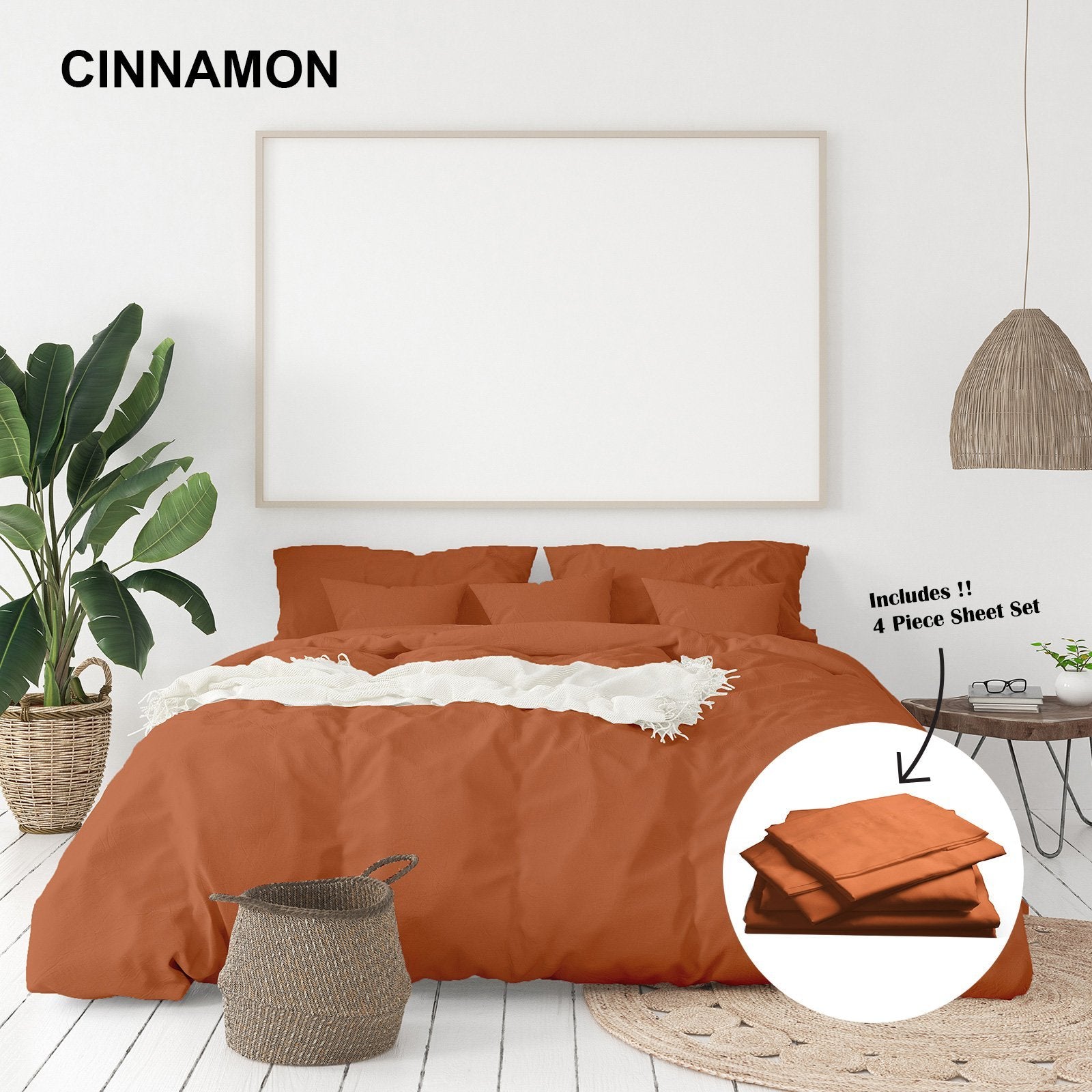 Royal Comfort 1000 Thread Count Bamboo Cotton Sheet and Quilt Cover Complete Set King Cinnamon - Bedzy Australia