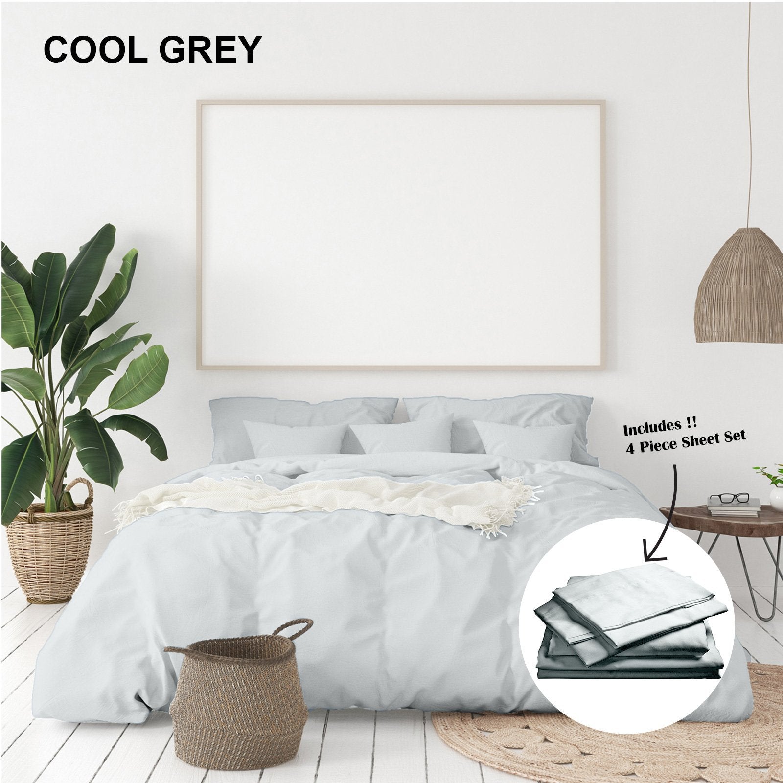 Royal Comfort 1000 Thread Count Bamboo Cotton Sheet and Quilt Cover Complete Set King Cool Grey - Bedzy Australia