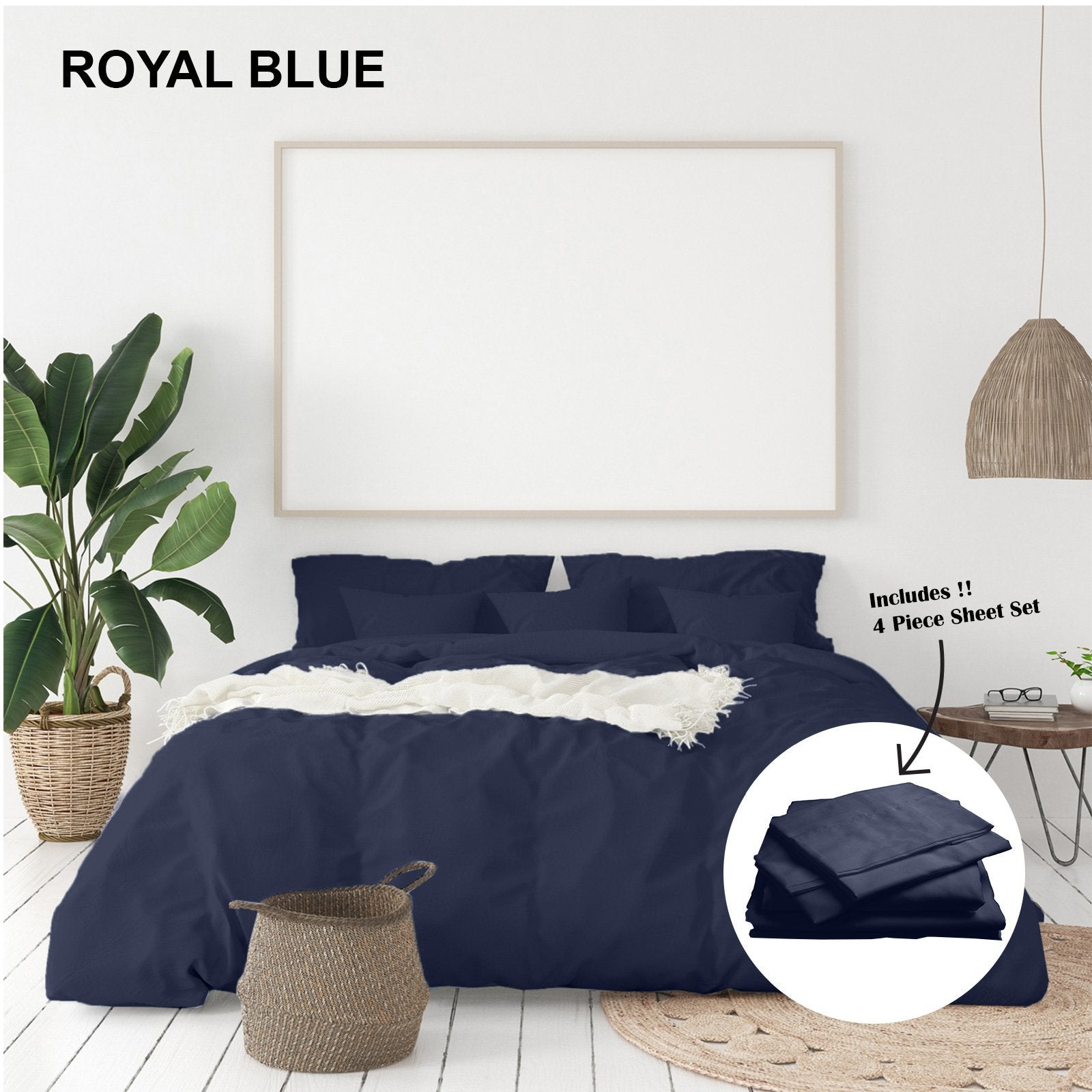 Royal Comfort 1000 Thread Count Bamboo Cotton Sheet and Quilt Cover Complete Set King Royal Blue - Bedzy Australia