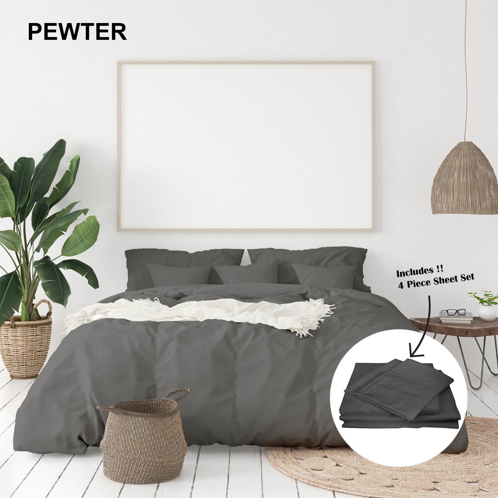 Royal Comfort 1000 Thread Count Bamboo Cotton Sheet and Quilt Cover Complete Set Queen Pewter - Bedzy Australia