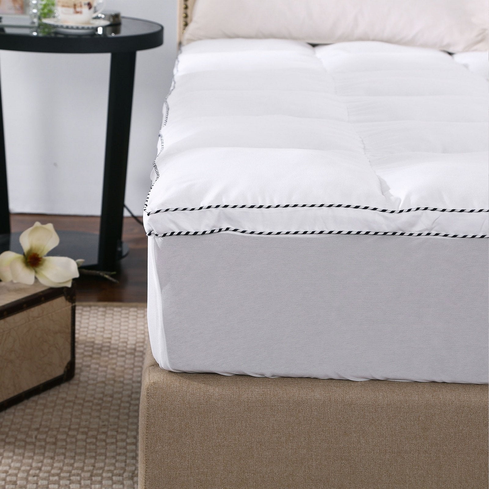Royal Comfort 1000GSM Luxury Bamboo Fabric Gusset Mattress Pad Topper Cover Queen White - Bedzy Australia