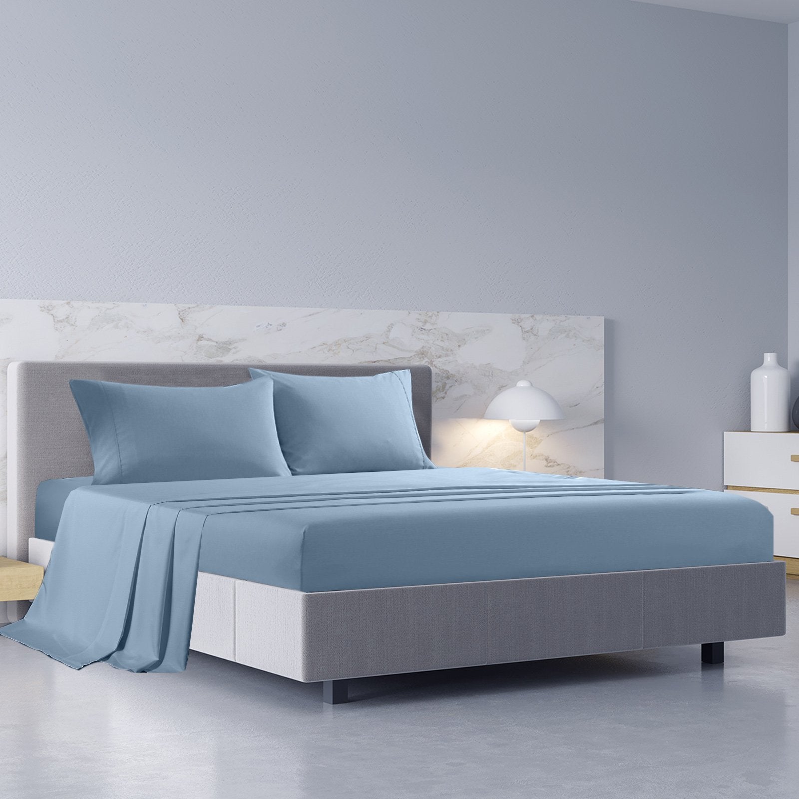 Royal Comfort 1000TC Hotel Grade Bamboo Cotton Sheets Pillowcases Set Ultrasoft Double Blue Fog - Bedzy Australia