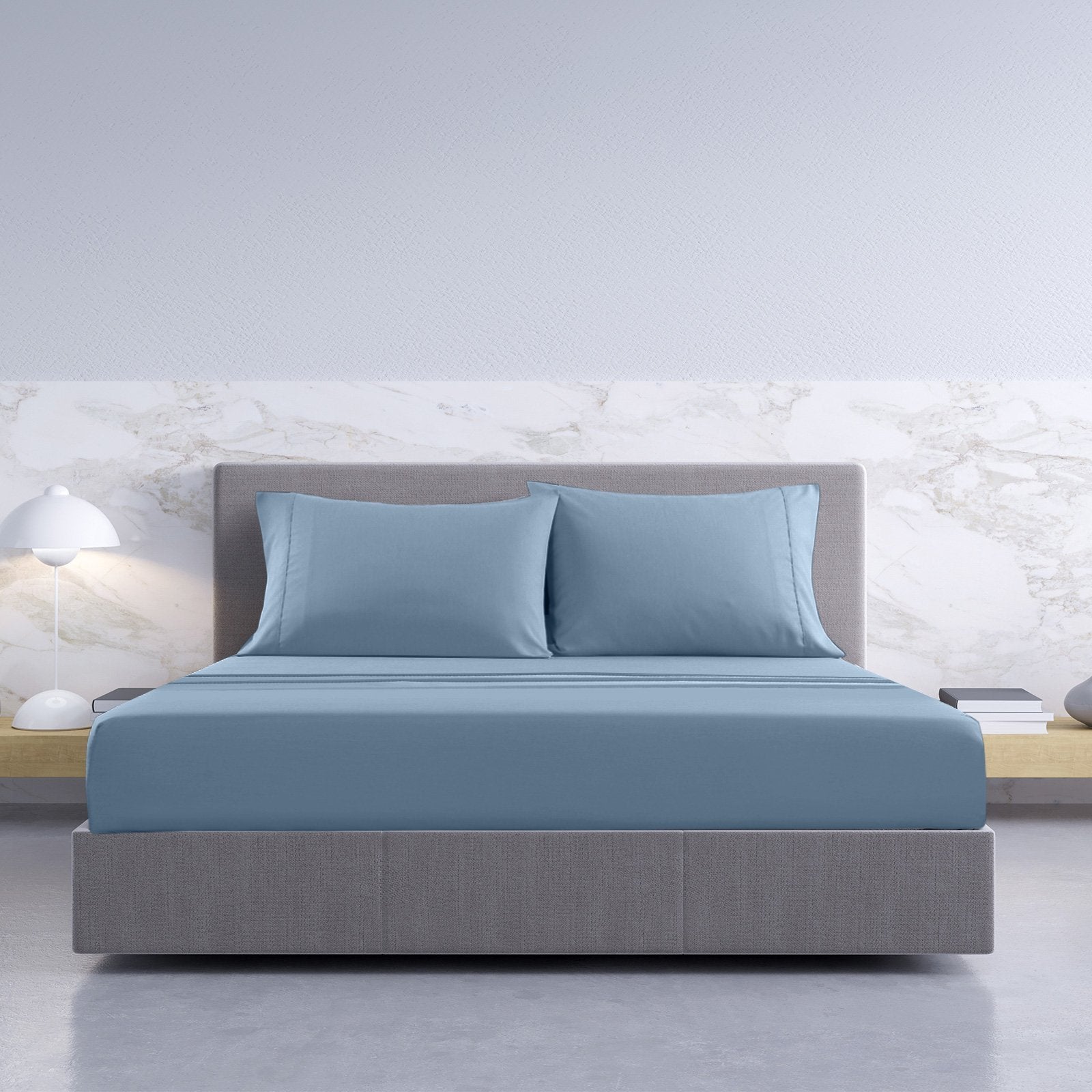 Royal Comfort 1000TC Hotel Grade Bamboo Cotton Sheets Pillowcases Set Ultrasoft Double Blue Fog - Bedzy Australia