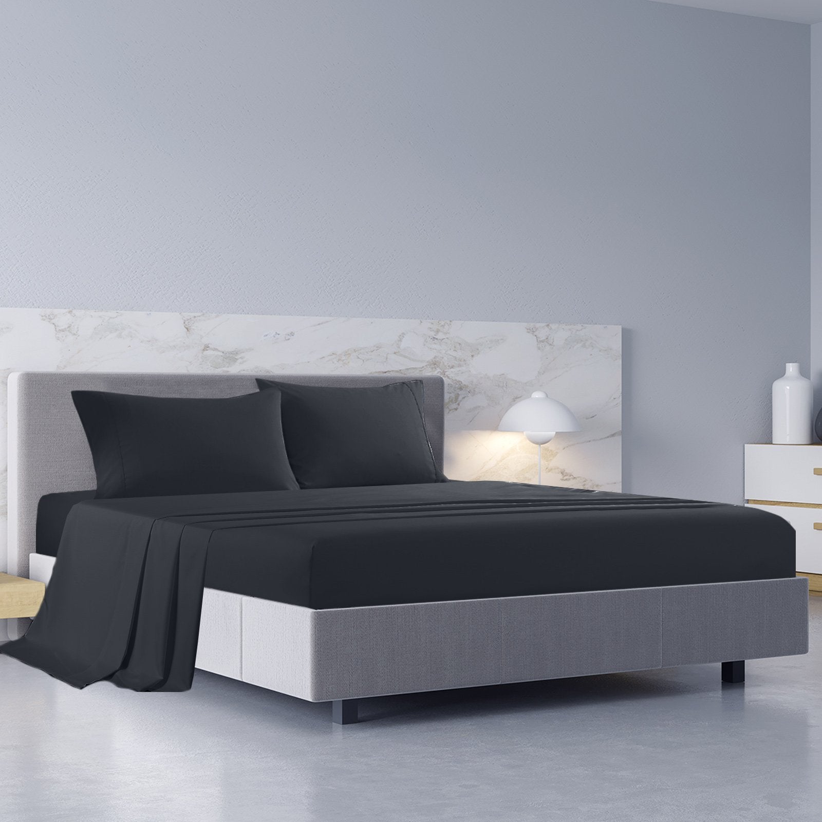 Royal Comfort 1000TC Hotel Grade Bamboo Cotton Sheets Pillowcases Set Ultrasoft King Charcoal - Bedzy Australia