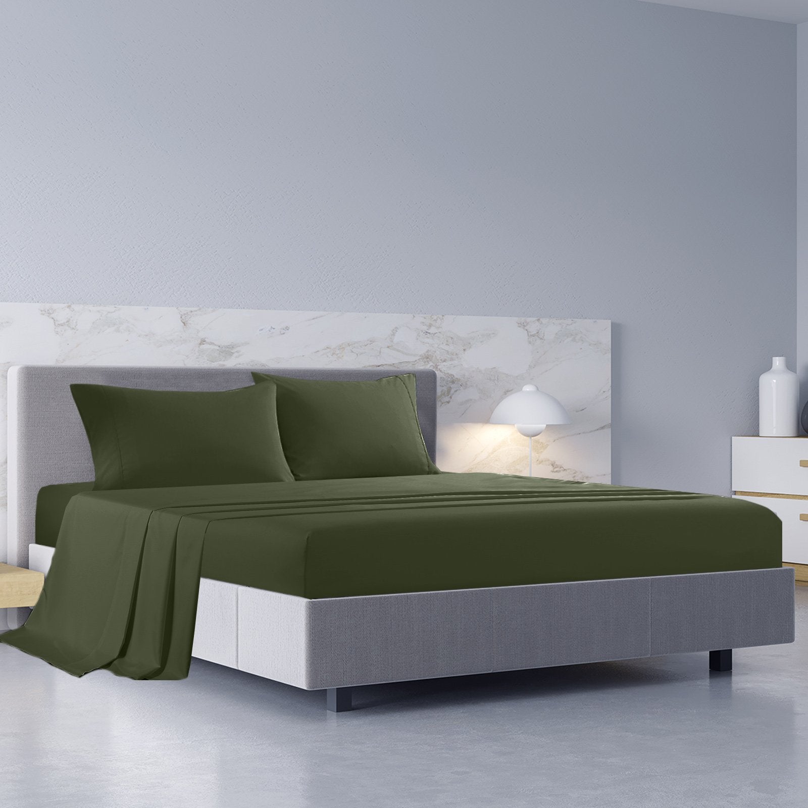 Royal Comfort 1000TC Hotel Grade Bamboo Cotton Sheets Pillowcases Set Ultrasoft King Olive - Bedzy Australia