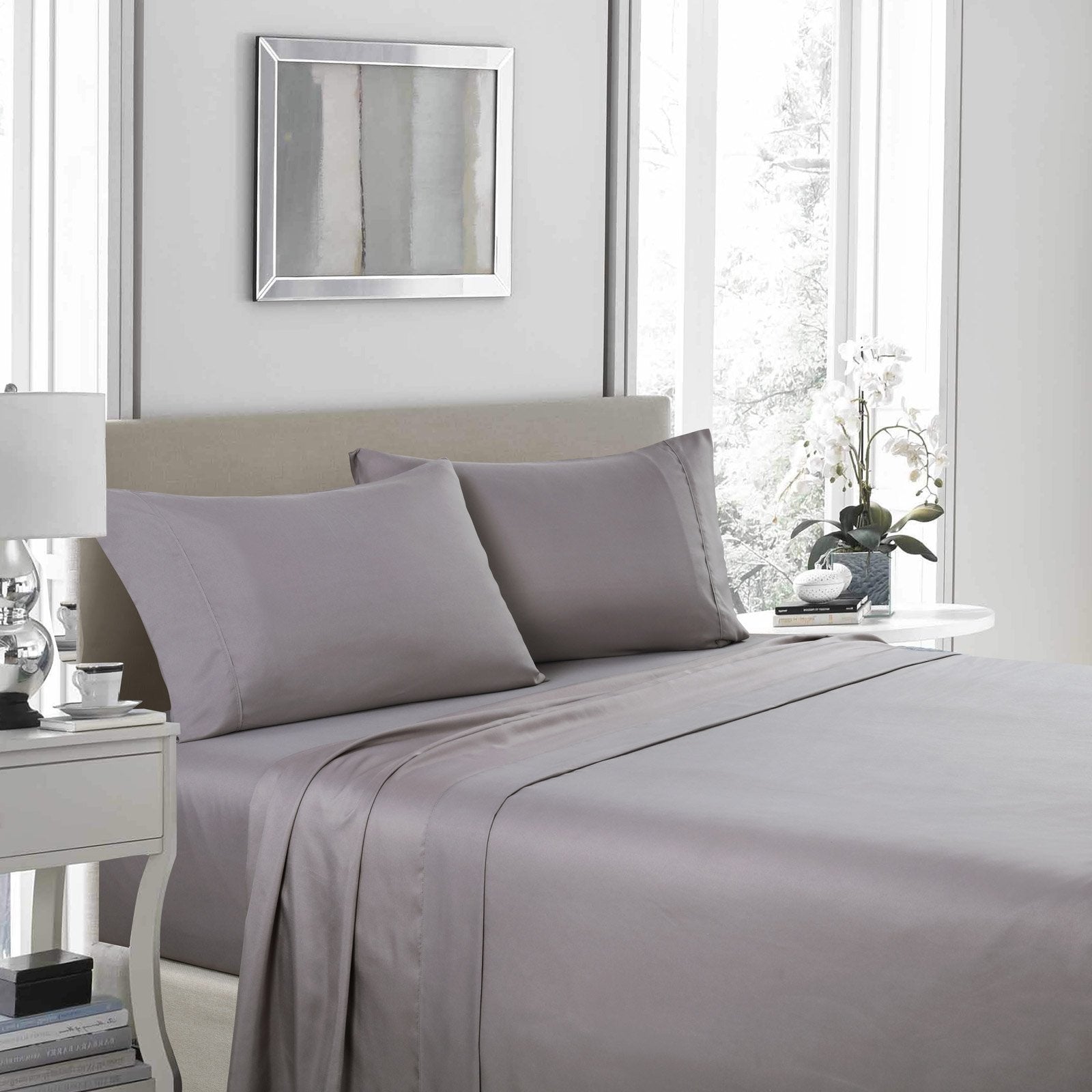 Royal Comfort 1200 Thread Count Sheet Set 4 Piece Ultra Soft Satin Weave Finish Double Charcoal - Bedzy Australia